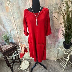 📌Jessica H Fire Red Cozy & Comfy  Knee-Length Knitted Sweater Dress